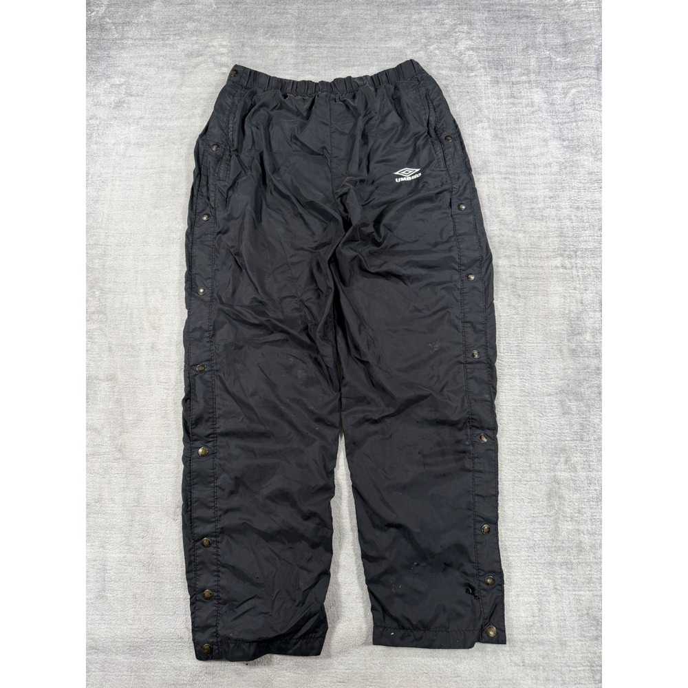 Umbro Pants Mens Medium Black Snap Button VTG Tearaway Mesh Lined Soccer Track